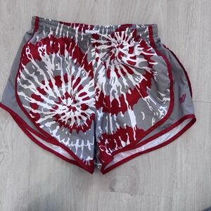 Varsity Spirit Cheer Shorts Women's Small Red Gray White Tie Dye Print Lined